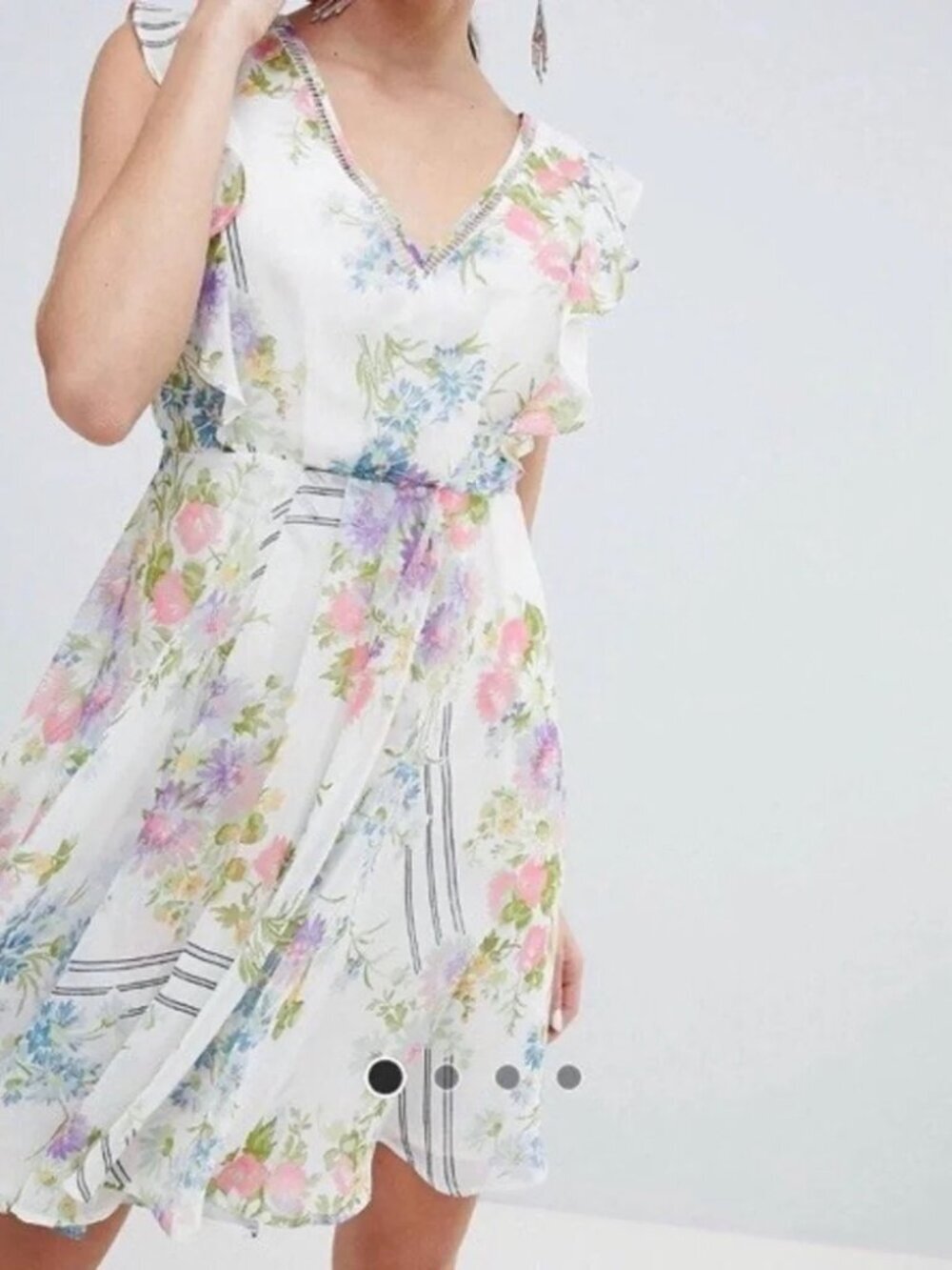 ASOS Floral Ruffle Sleeve V-Neck Dress Size US 24 - Picture 8 of 8